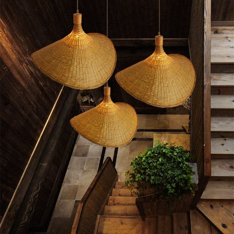 Natural Woven Bamboo Pendant Light Fixture for Boho Living Room Decor