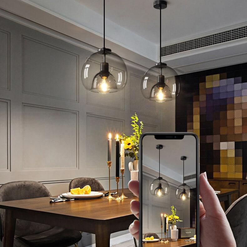 Elegant Smoke Gray Hand-Blown Glass Dome Pendant Light for Living Room
