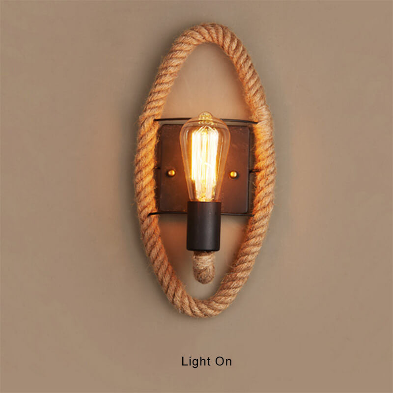 Rustic Vintage Hemp Rope Wall Sconce Lamp - Ideal for Living Room Decor