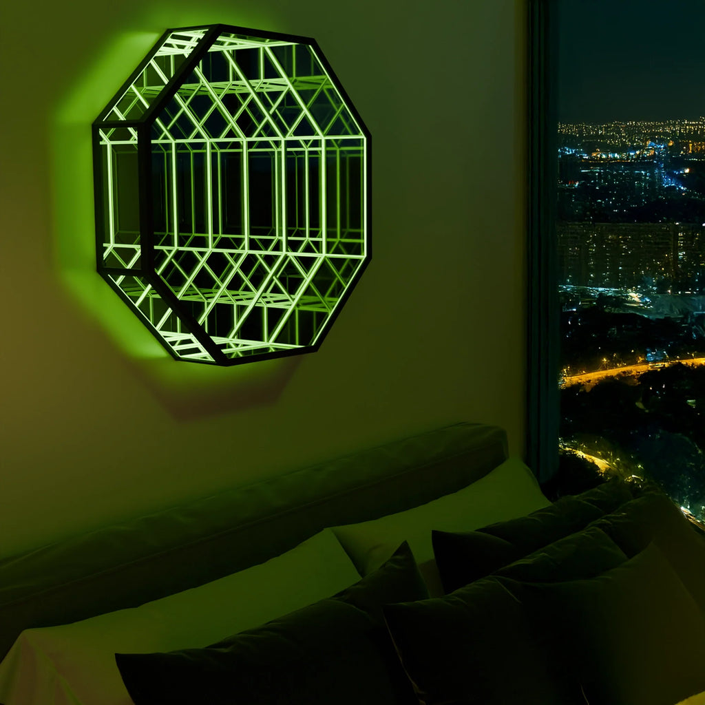 Modern Infinity OctaMirror - Elegant Wall Mirror in Silver for Living Room