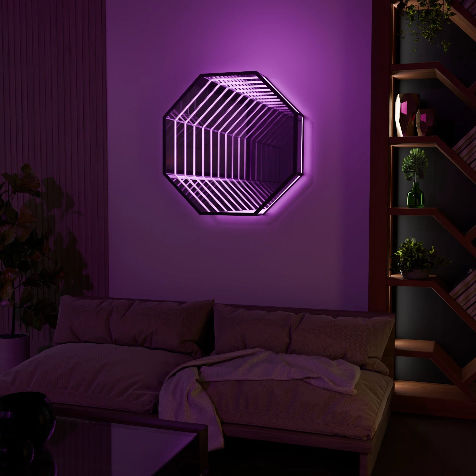 Modern Infinity OctaMirror - Elegant Wall Mirror in Silver for Living Room