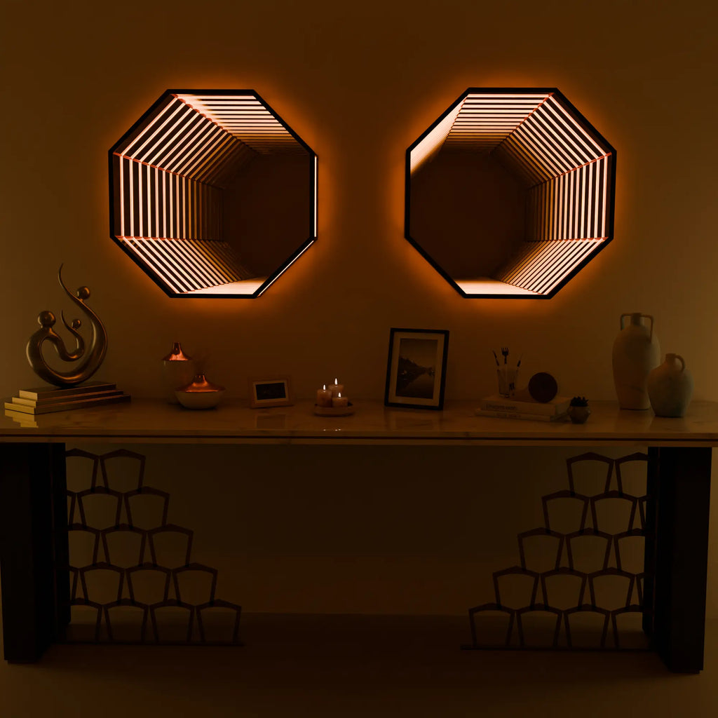 Elegant Infinity OctaMirror Wall Décor - Modern Silver Glass Accent for Hallway