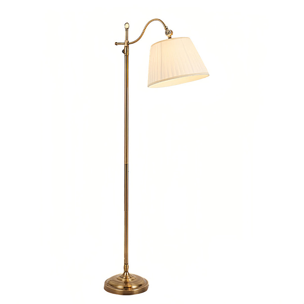 Vintage Copper Adjustable Arch Floor Lamp with Fabric Shade for Living Room