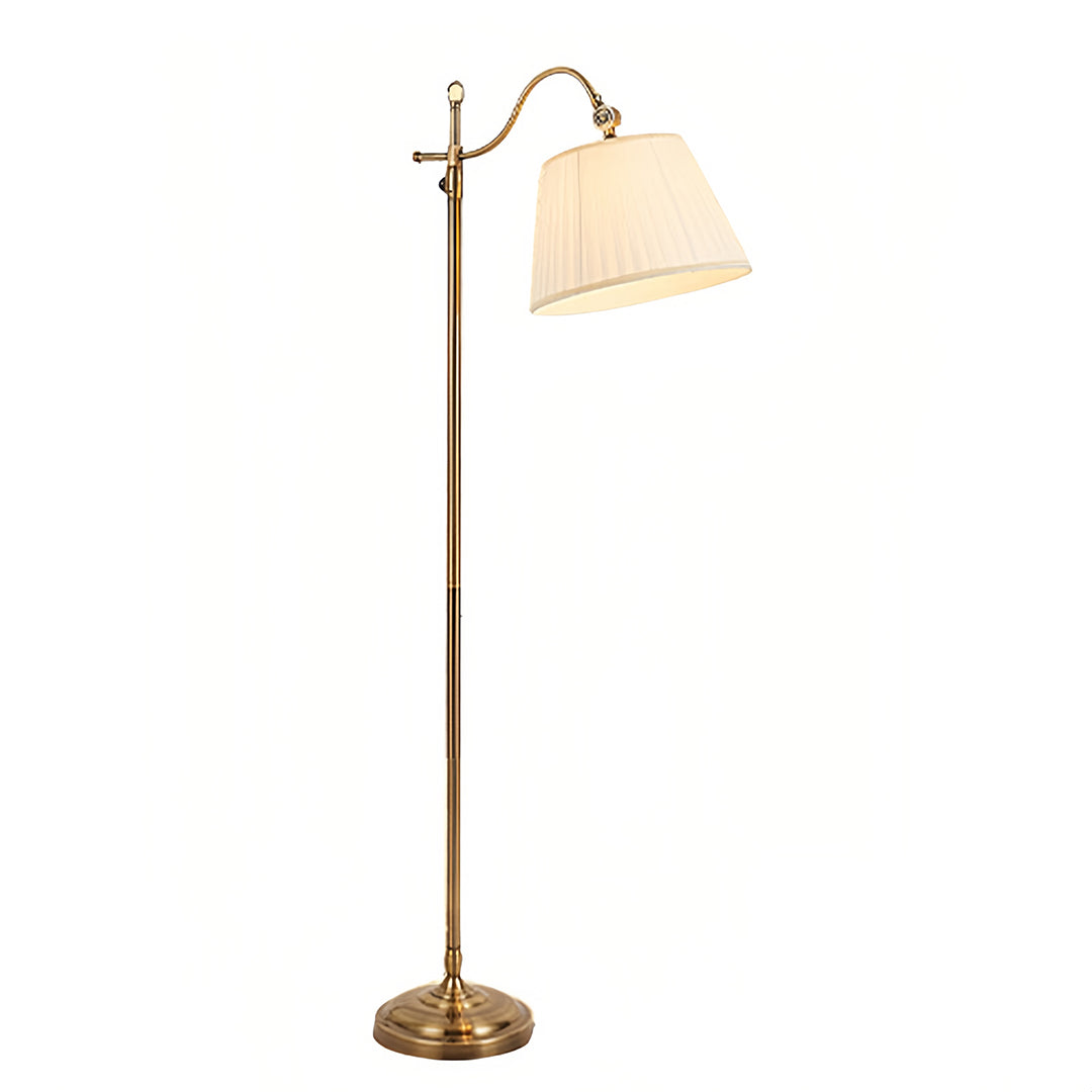 Vintage Copper Adjustable Arch Floor Lamp with Fabric Shade for Living Room