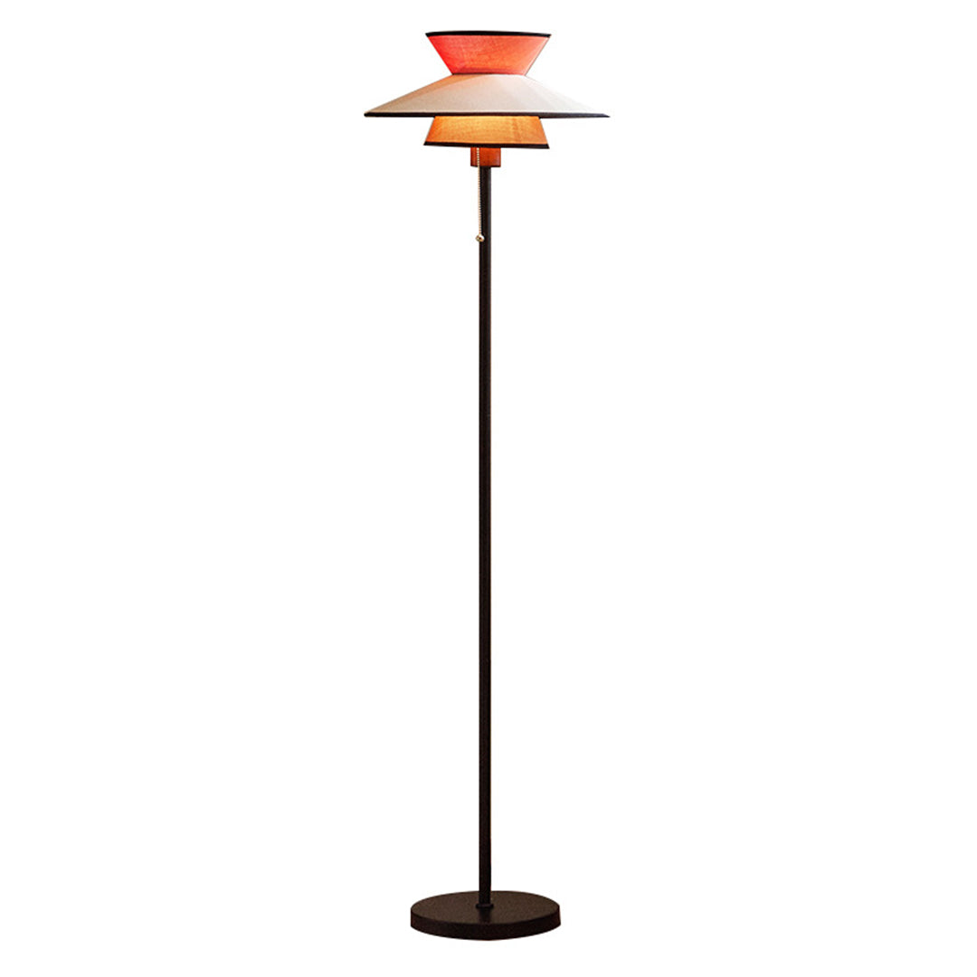 Vintage Fabric Shade Ambient Floor Lamp with Pull Chain for Living Room