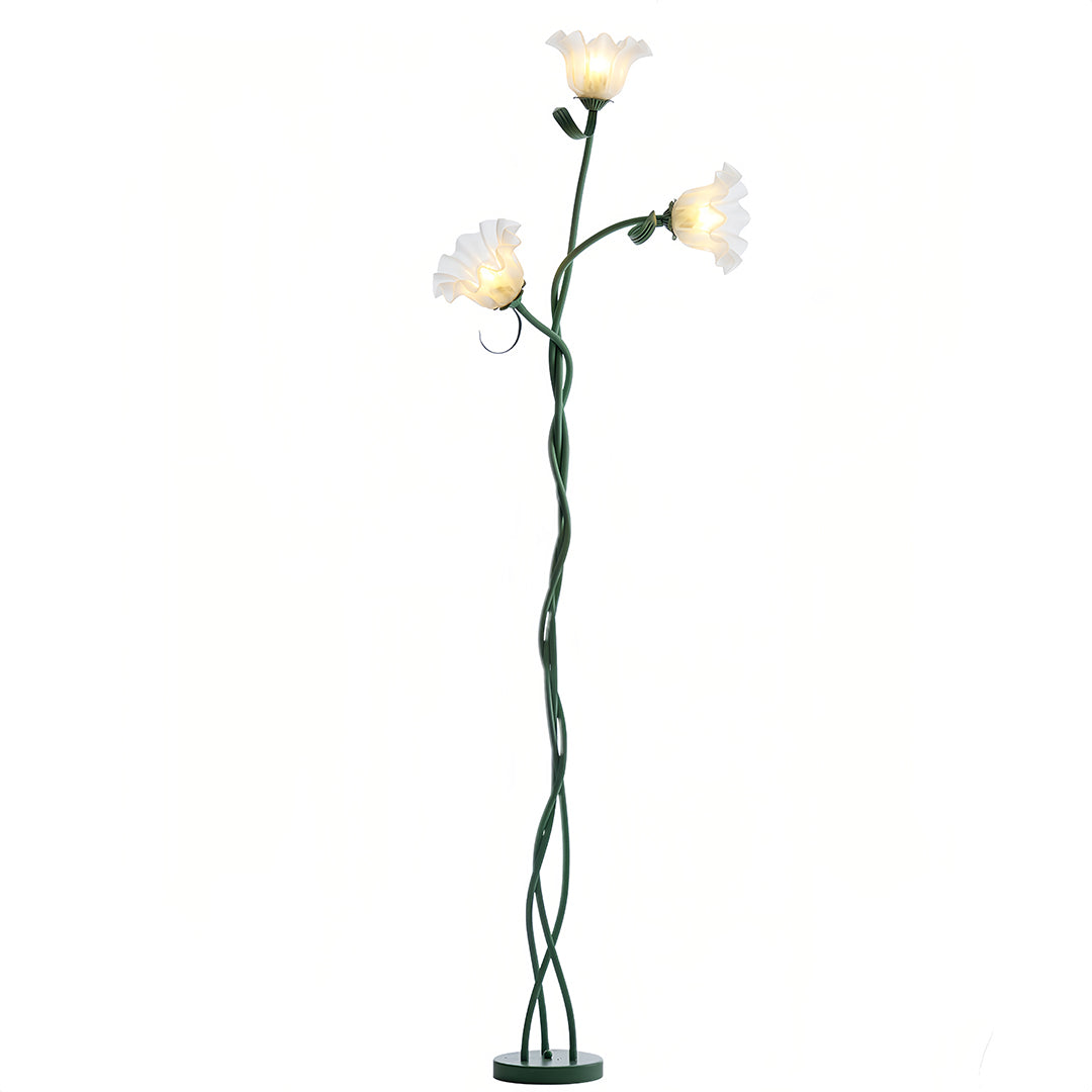 Artistic Green Iron Flower Floor Lamp for French Country Living Room