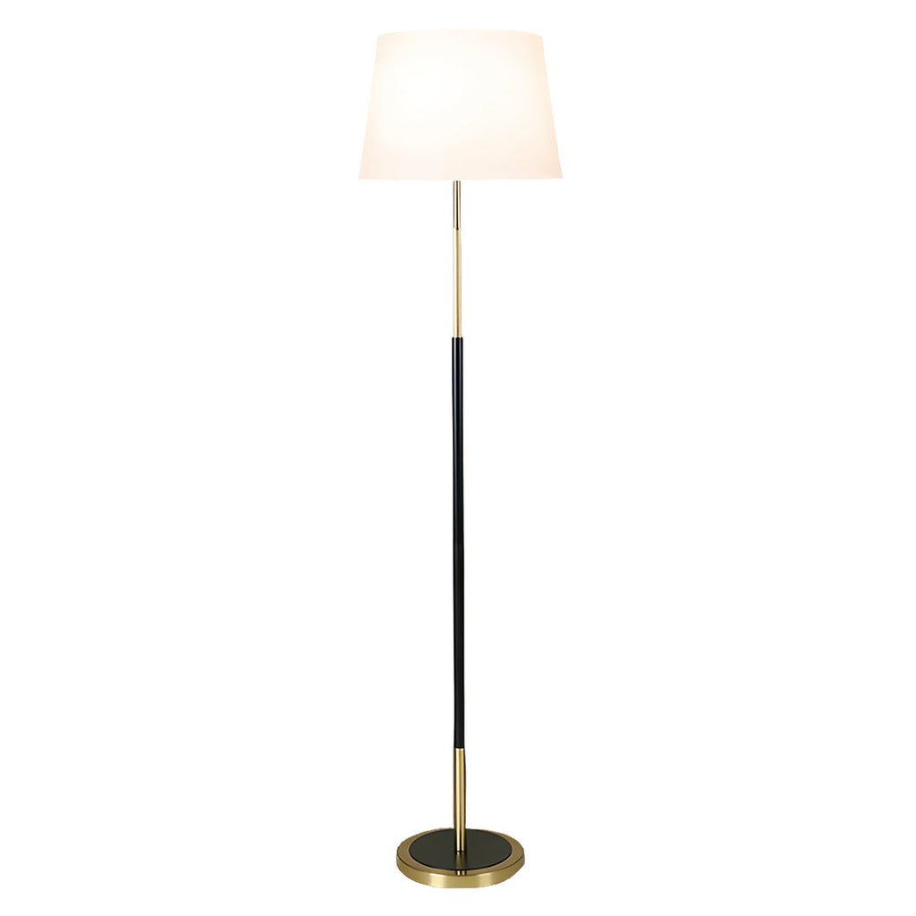 Rustic Vintage Wrought Iron Floor Lamp with Fabric Shade for Living Room