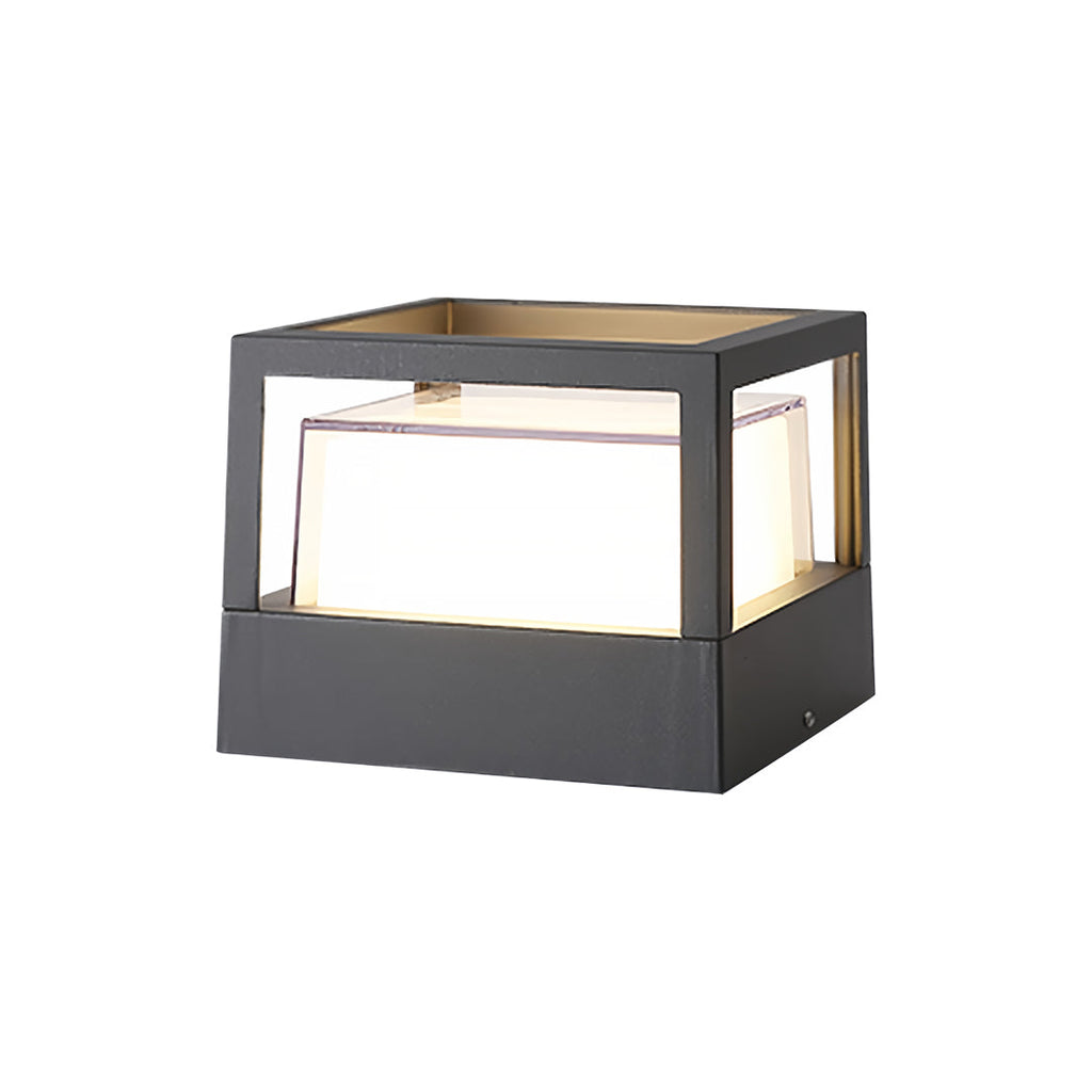 Modern Black Square Pillar Outdoor Lamp with Double-Layered Light Blocking