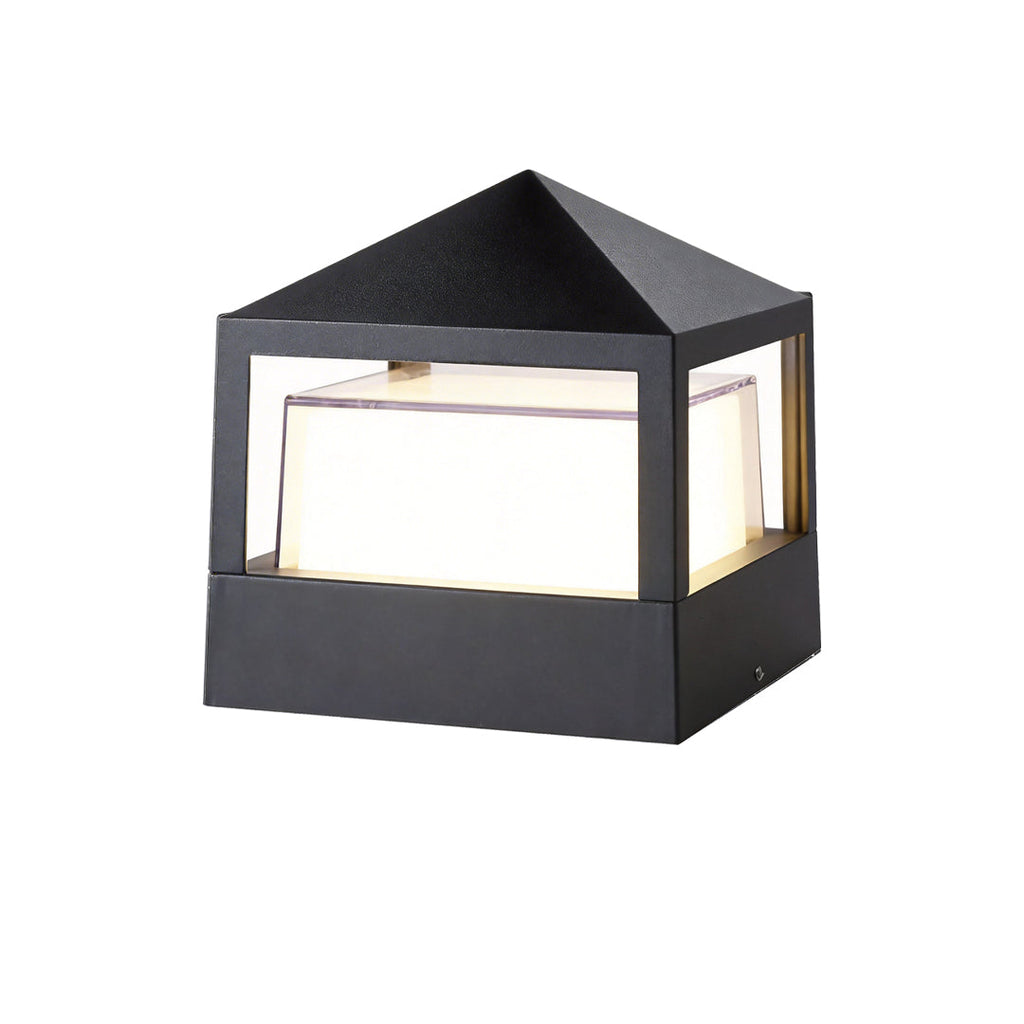 Modern Black Square Pillar Outdoor Lamp with Double-Layered Light Blocking