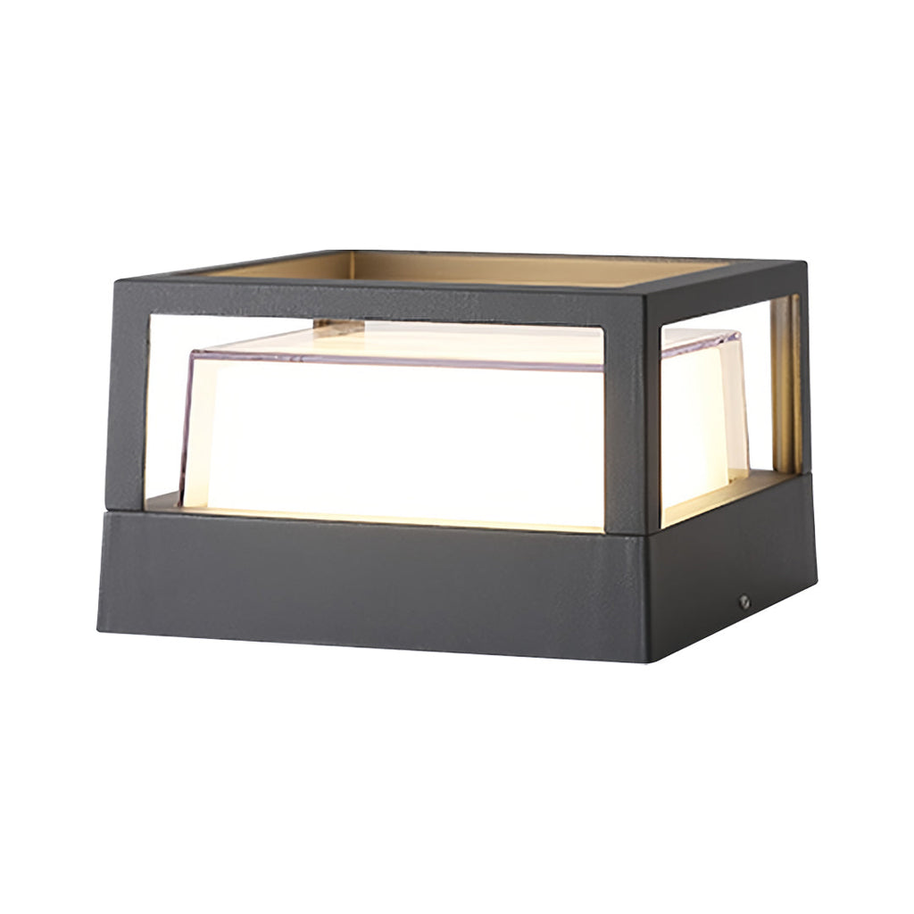 Modern Black Square Pillar Outdoor Lamp with Double-Layered Light Blocking