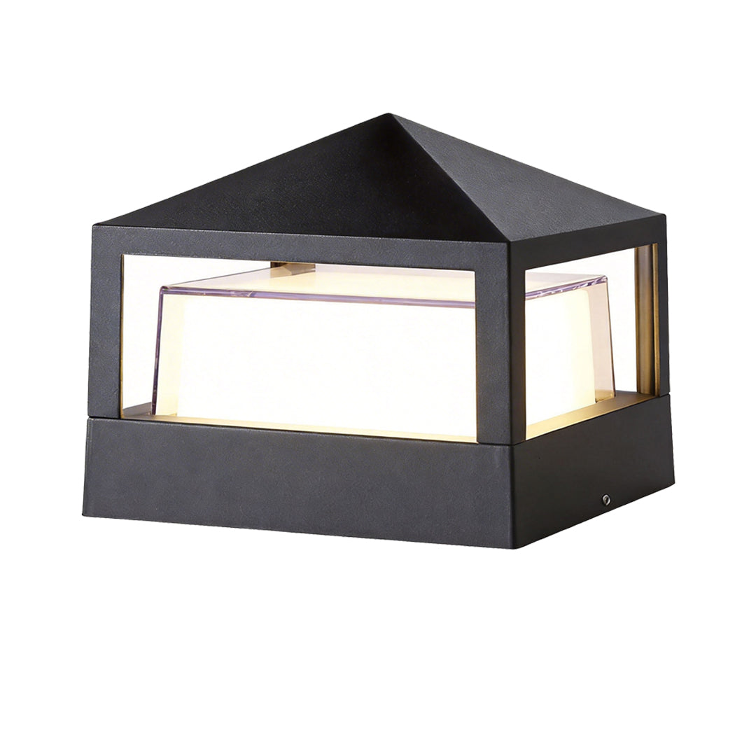 Modern Black Square Pillar Outdoor Lamp with Double-Layered Light Blocking
