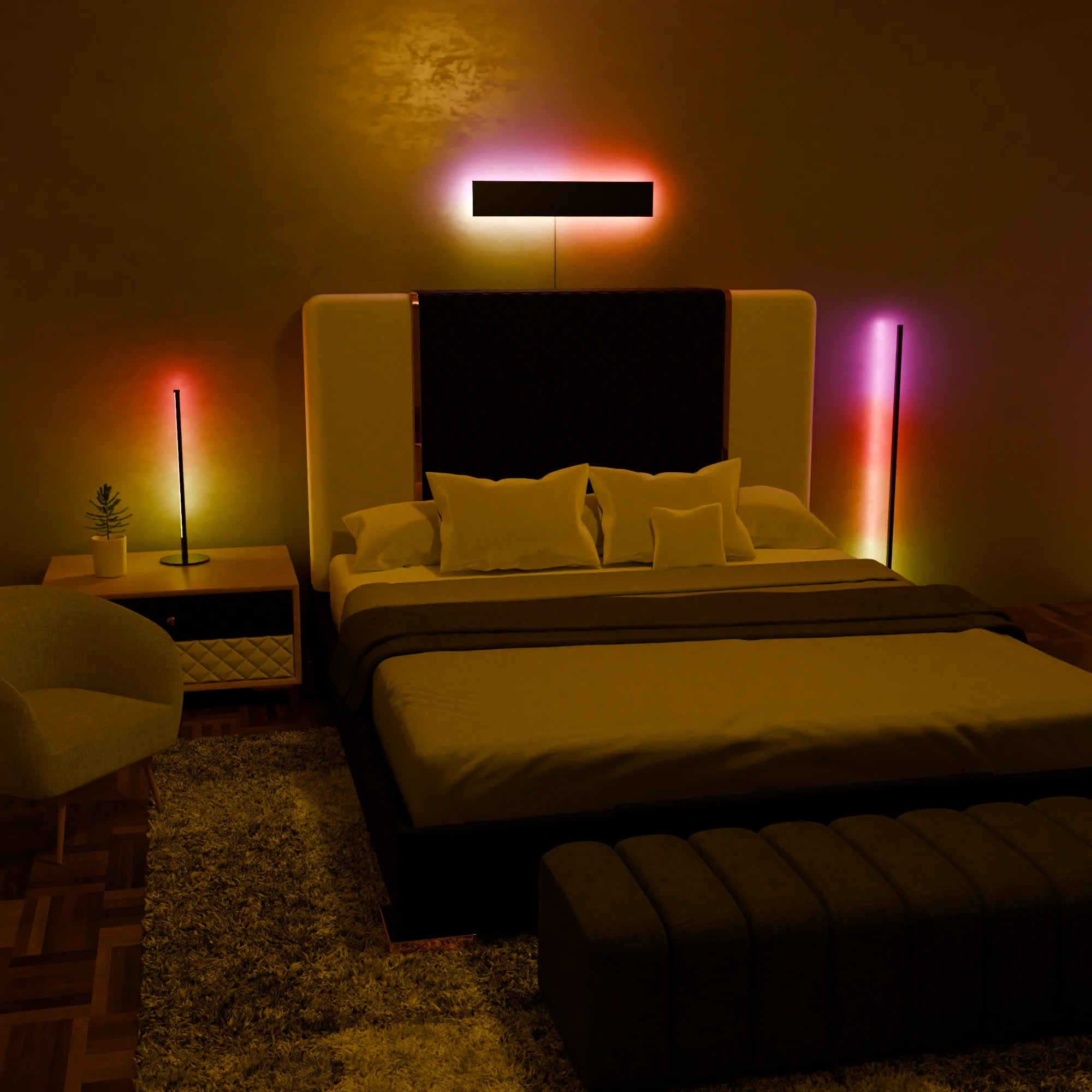 Modern LED Smart Wall Lamp - Adjustable Color, Stylish White Design for Living Room