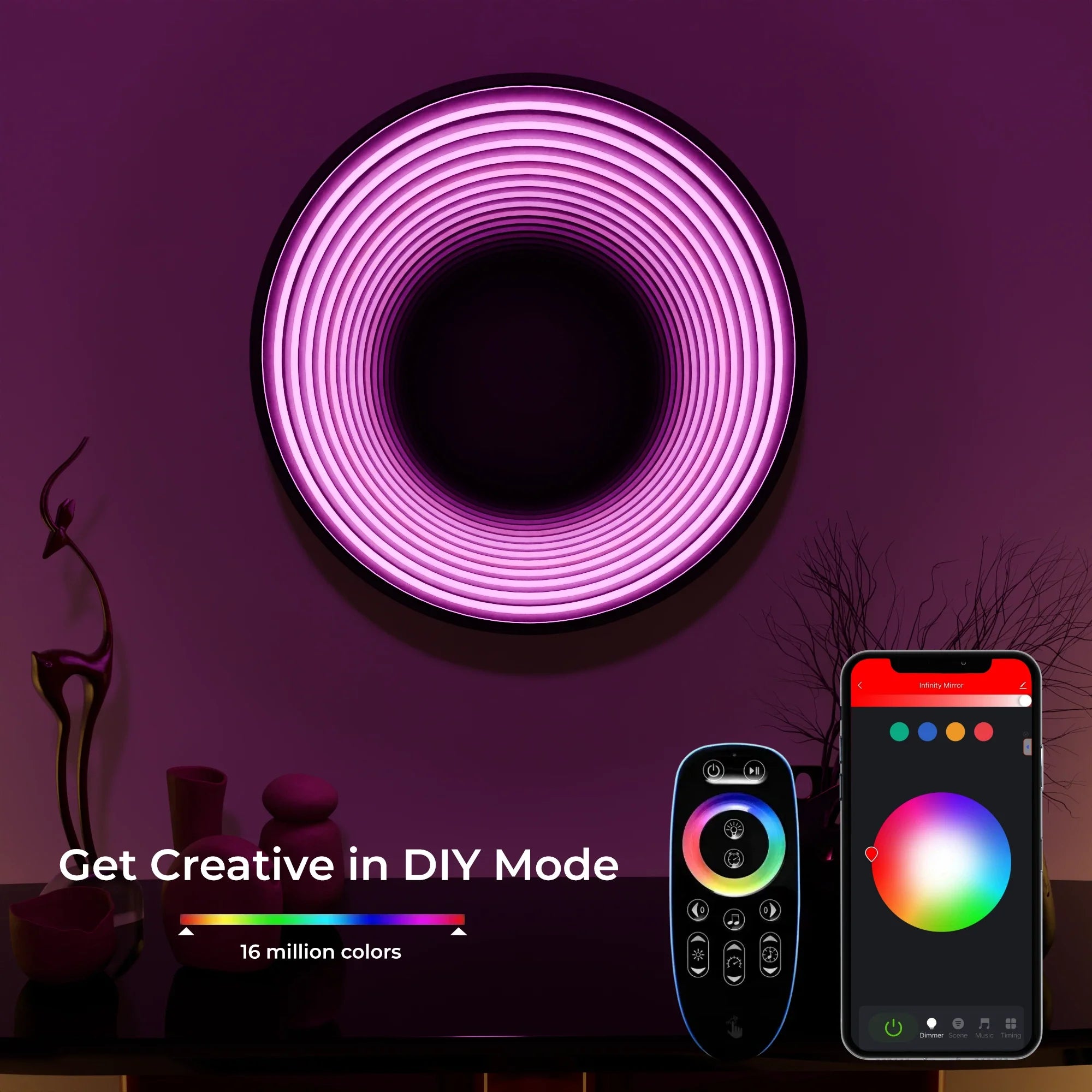 Modern Round Infinity 360 Mirror with LED Lights for Stylish Home Decor
