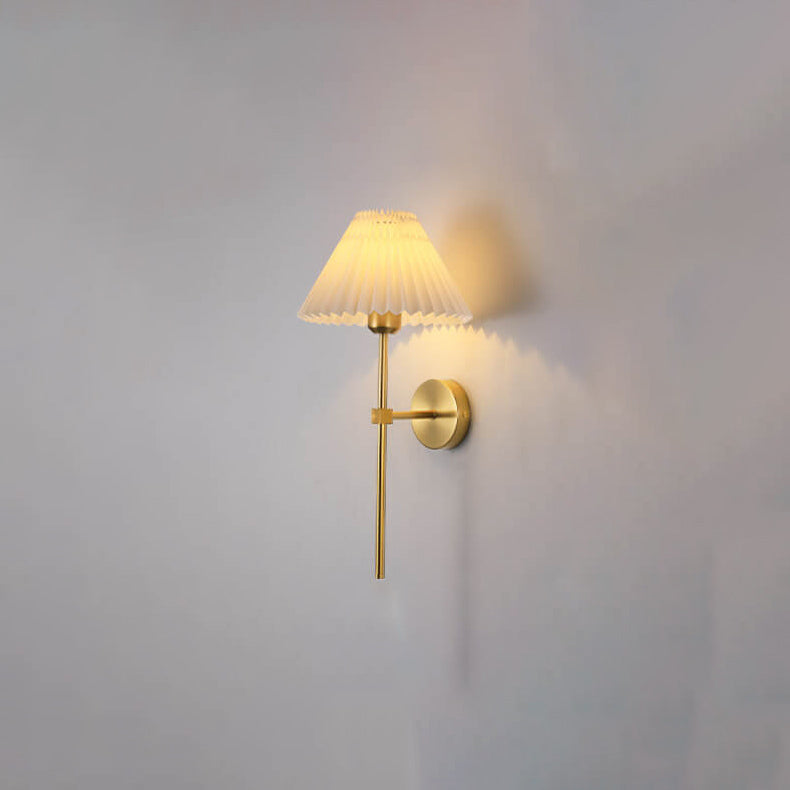 Antique Beige Pleated Fabric Shade Wall Sconce Lamp for Bedroom Decor