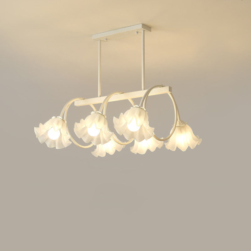 Modern Minimalist Cream Flower Iron & Glass Chandelier for Dining Room