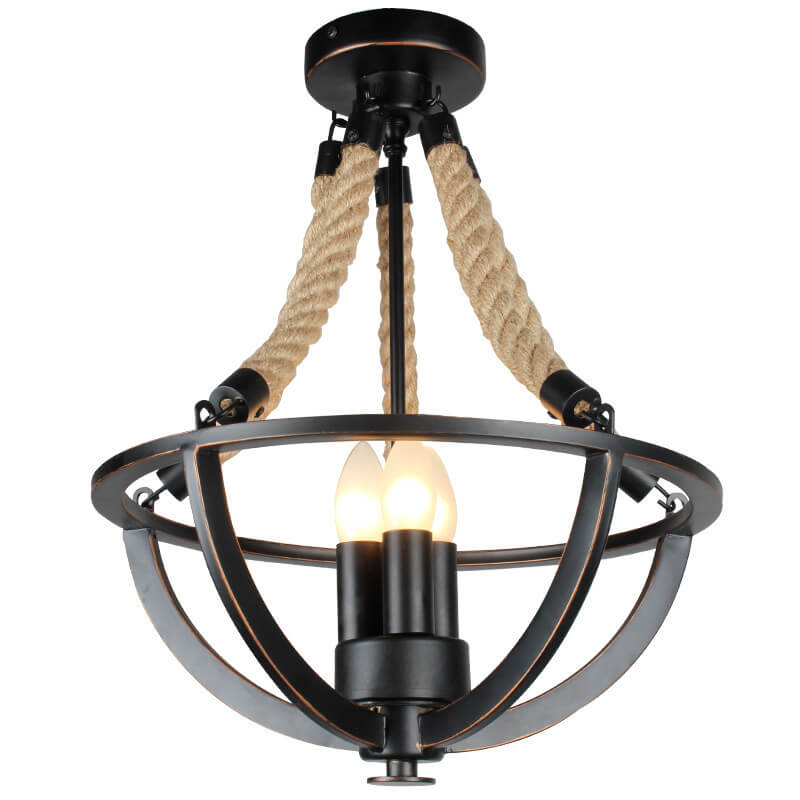 Rustic Industrial Iron 3-Light Twine Chandelier Pendant for Kitchen Island