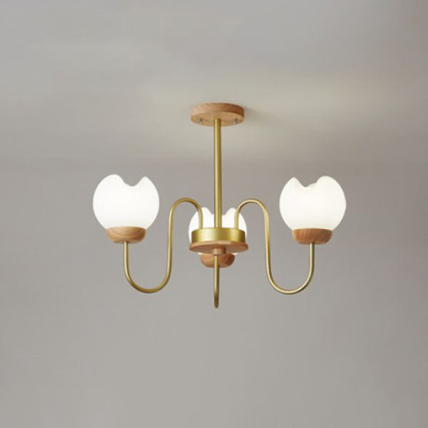 Modern Floral Metal and Rubberwood Chandelier Light for Living Room
