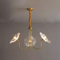 Art Deco Gold-Finish Lotus Leaf Glass Shade Chandelier for Living Room