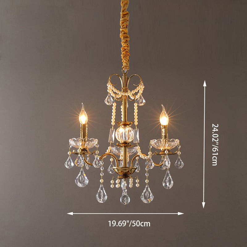 Elegant French Iron Crystal Candelabra Chandelier for Living Room 3/6/8 Lights