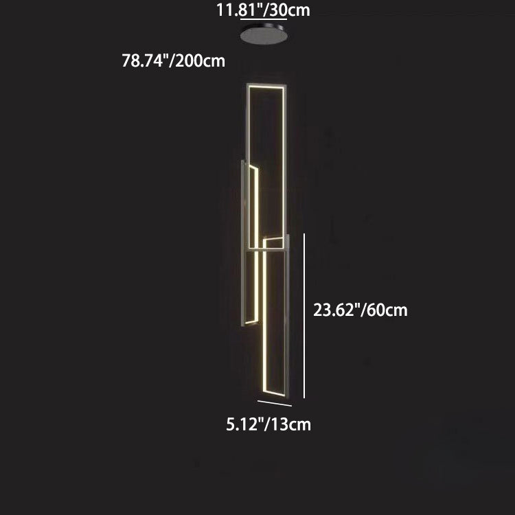 Sleek Black Minimalist Iron and Aluminum LED Chandelier for Stairway