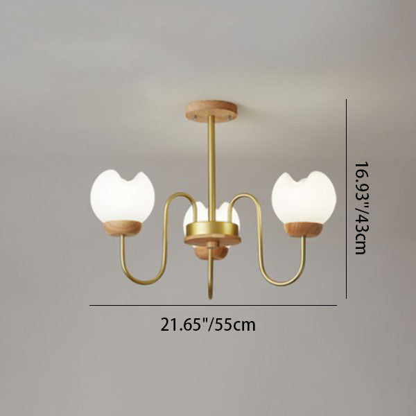 Modern Floral Metal and Rubberwood Chandelier Light for Living Room