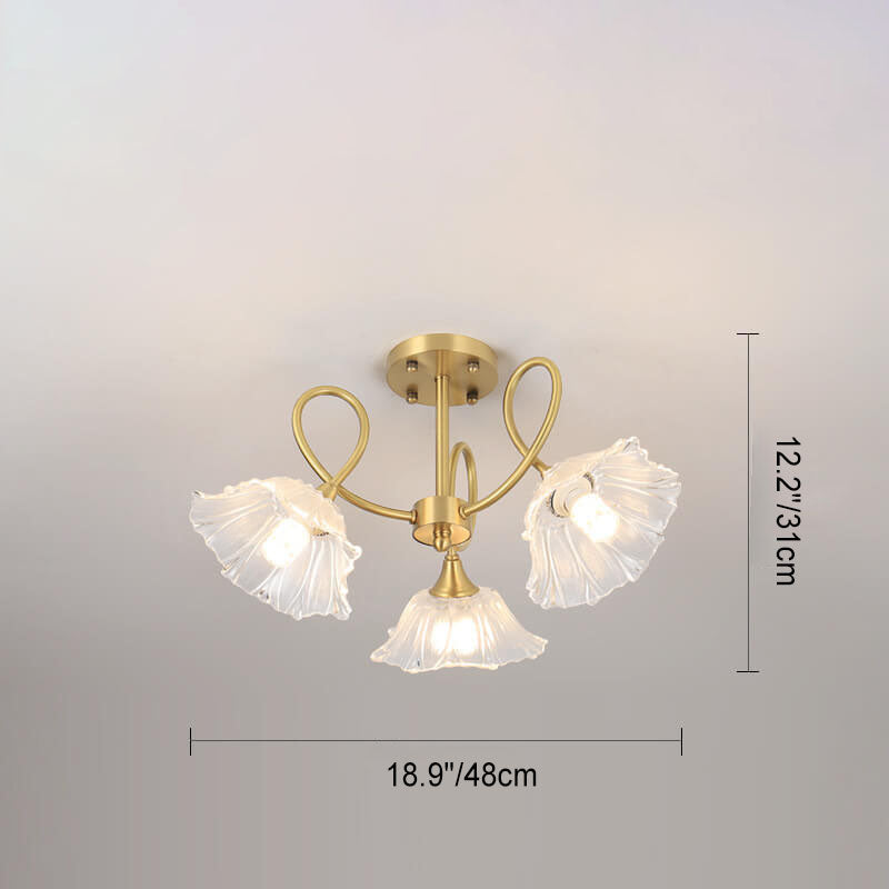 Vintage Floral Copper Glass Chandelier Fixture for Living Room Decor