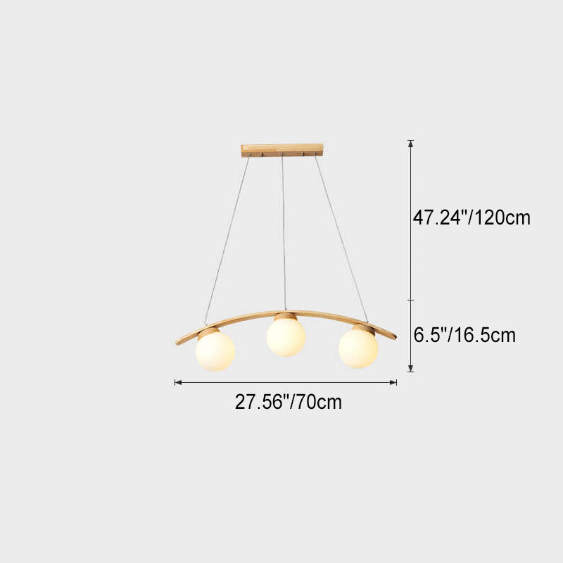 Harajuku Style Arc Wood Frame Glass Ball Chandelier for Kitchen Island