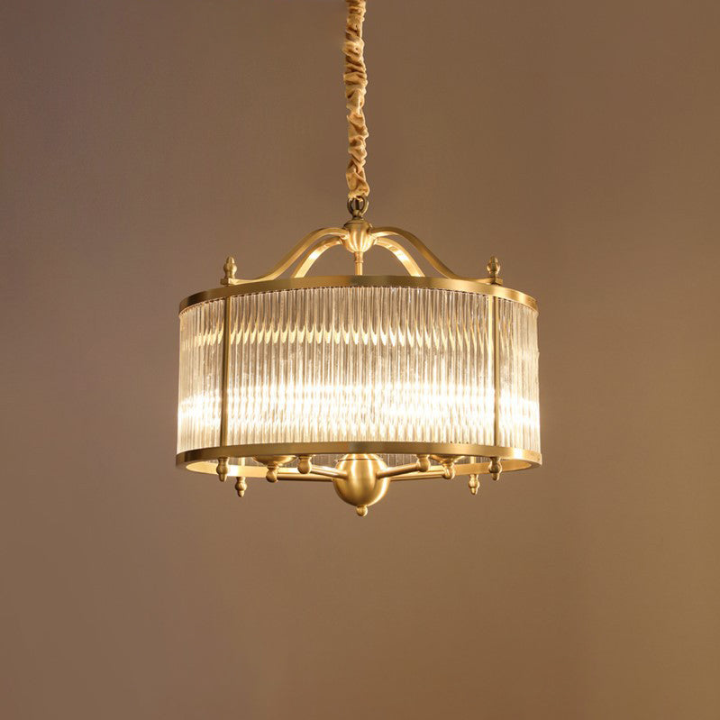 Modern Copper Glass Round Pinstripe Chandelier for Dining Room Lighting