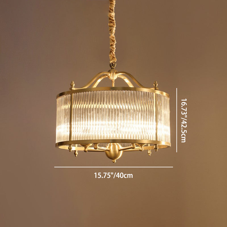 Modern Copper Glass Round Pinstripe Chandelier for Dining Room Lighting