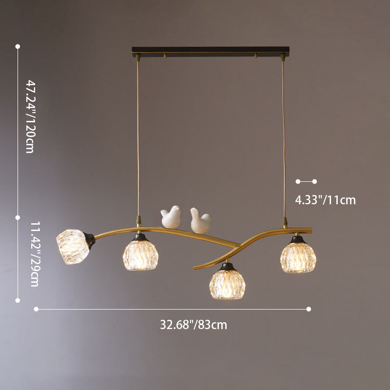 Japanese Minimalist Copper and Glass 4-Light Chandelier for Kitchen Island