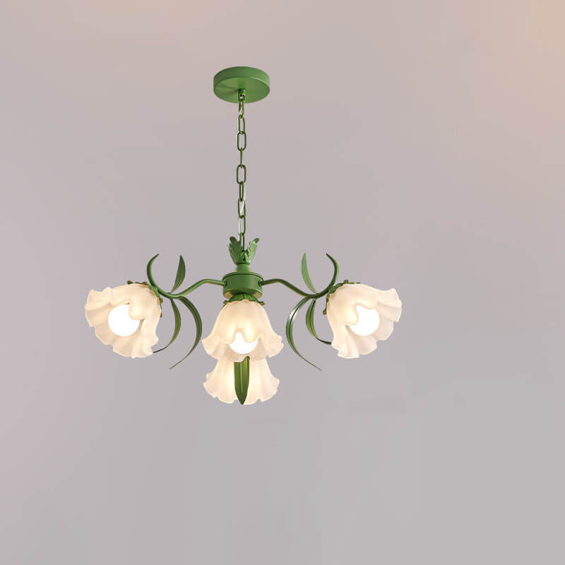 Modern Black Iron & Glass Bell Orchid Chandelier for Living Room 4-9 Lights