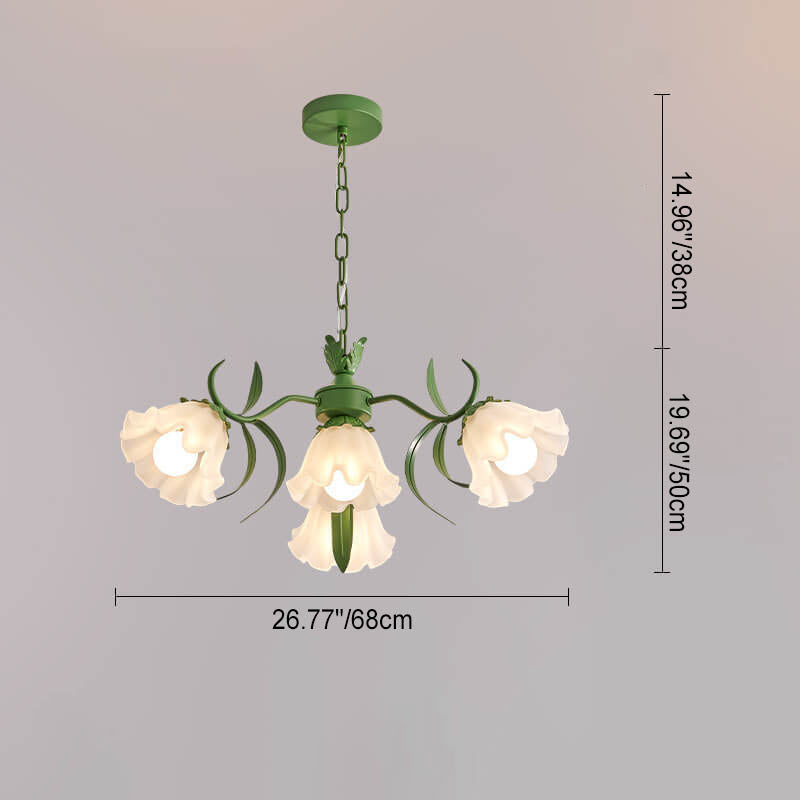 Modern Black Iron & Glass Bell Orchid Chandelier for Living Room 4-9 Lights