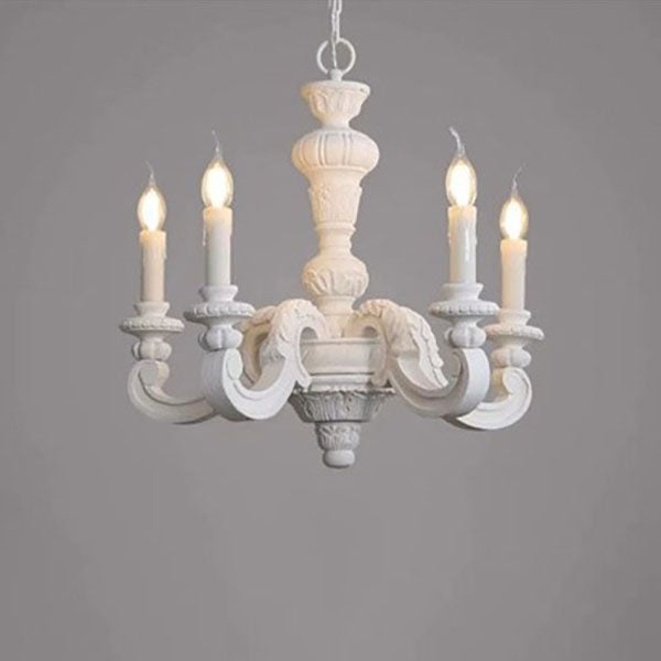 Elegant French Provincial Resin Candelabra 5-Light Wood Chandelier for Dining Room