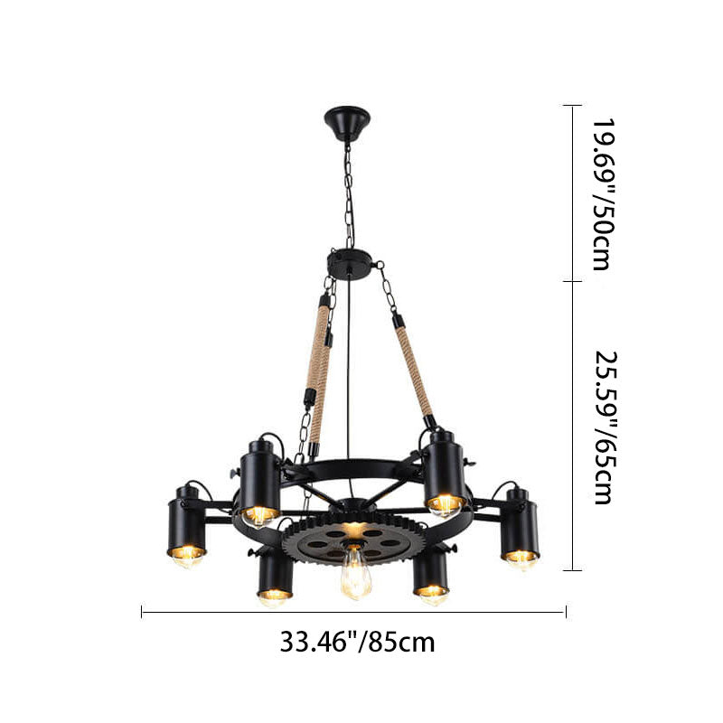 Industrial Retro Wrought Iron Hemp Rope Chandelier for Living Room