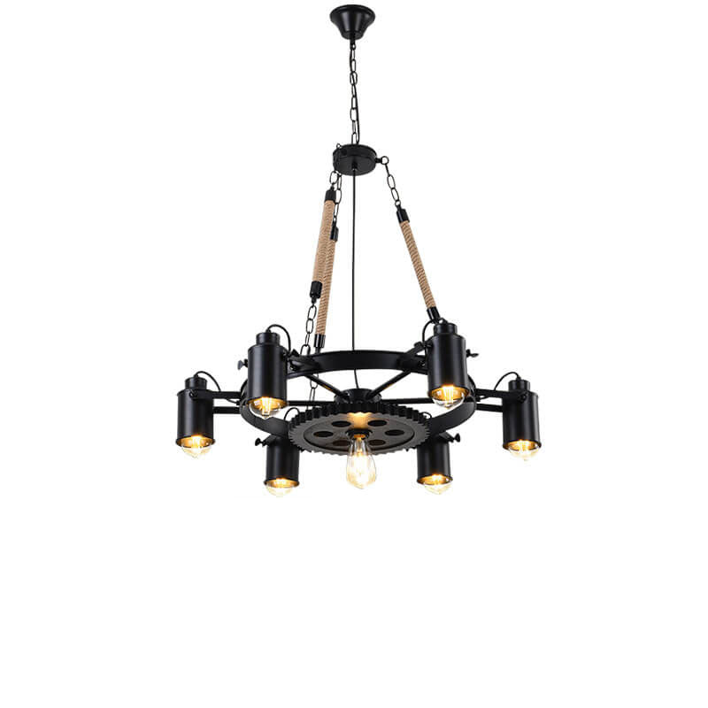 Industrial Retro Wrought Iron Hemp Rope Chandelier for Living Room