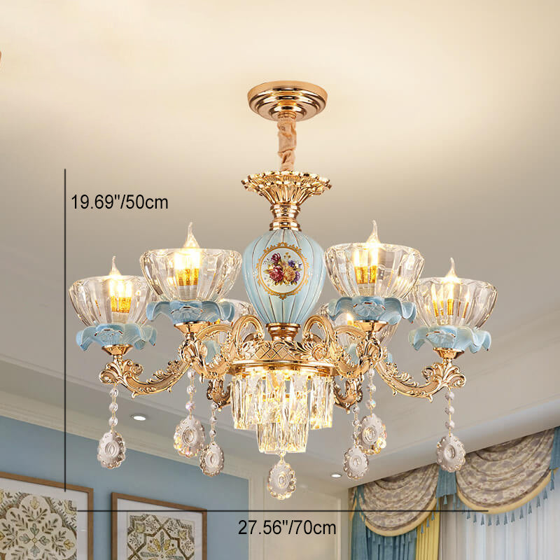 Elegant European Floral Crystal Chandelier in Zinc Alloy for Living Room