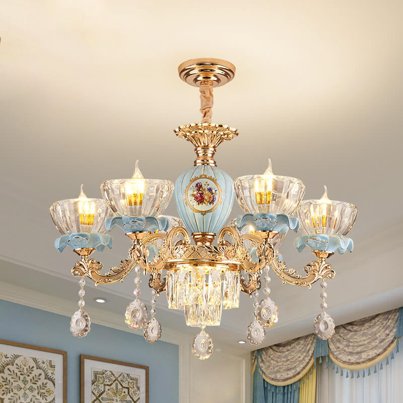 Elegant European Floral Crystal Chandelier in Zinc Alloy for Living Room
