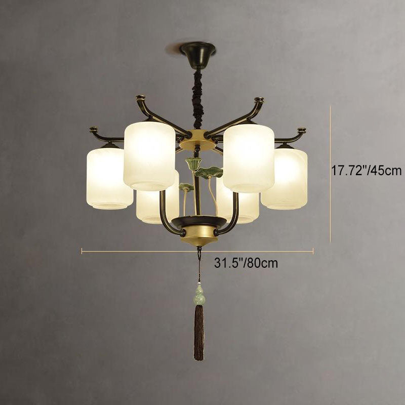 Elegant Traditional Chinese Iron Frame Chandelier with Glass Shade for Living Room