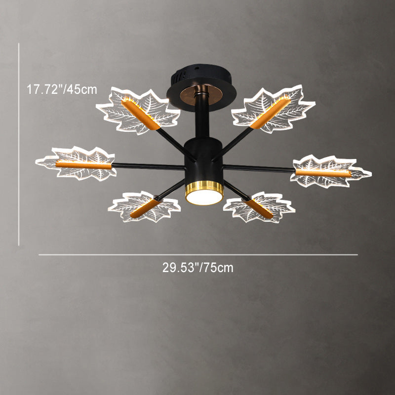 Sleek Black Iron Acrylic LED Chandelier with Maple Leaf Design for Living Room