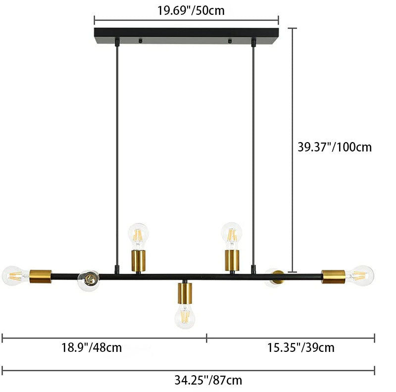 Industrial Iron 7-Light Long Line Chandelier Pendant for Dining Room