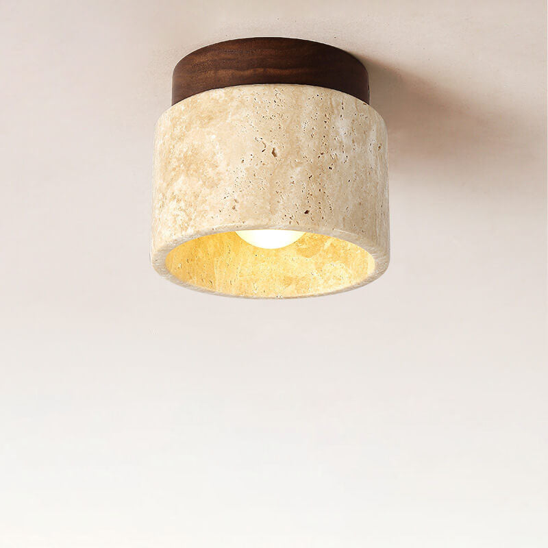 Vintage Round Travertine Flush Mount Ceiling Light Fixture for Hallway