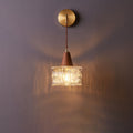 Rustic Japanese Walnut Glass Copper Cylinder Wall Sconce for Entryway