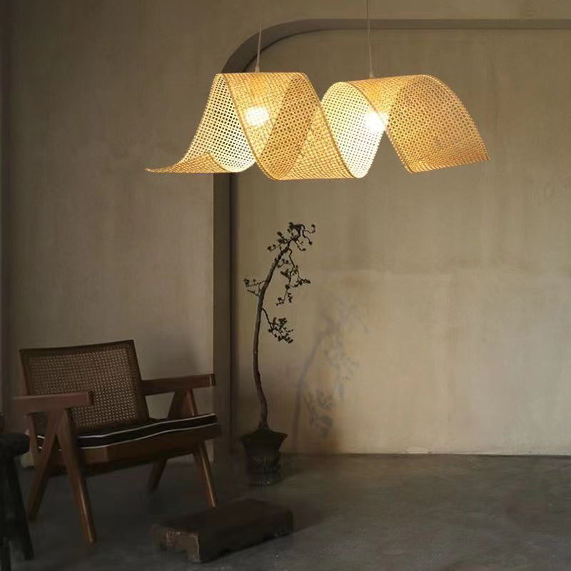 Elegant Bamboo Weaving Ribbon 2/3-Light Chandelier for Dining Rooms