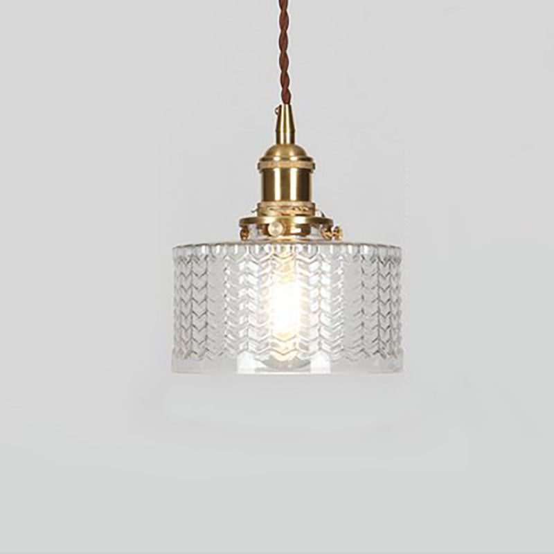 Traditional Japanese Brass Glass Round Pendant Light for Living Room