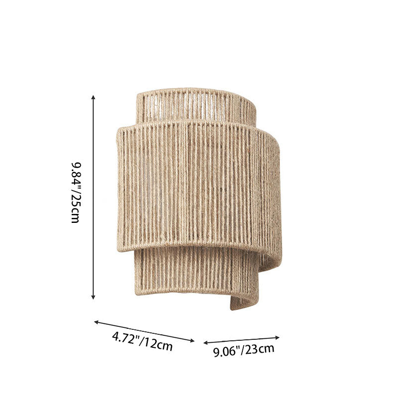 Rustic Japanese Rope Curved Wall Sconce Light for Living Room Decor