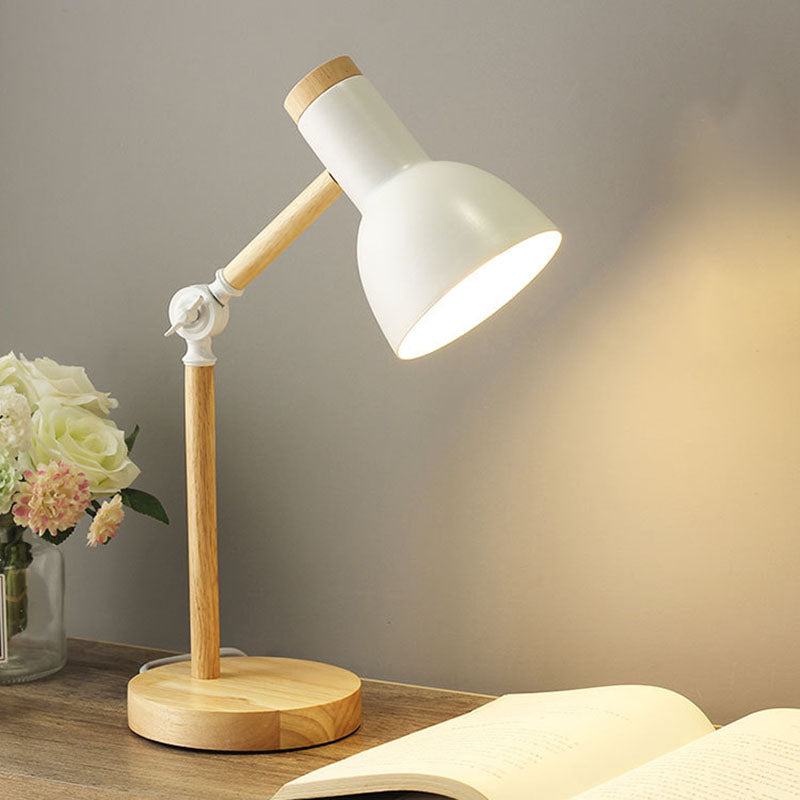Nordic Iron Semi-Circular Table Lamp with Wooden Base for Study Room