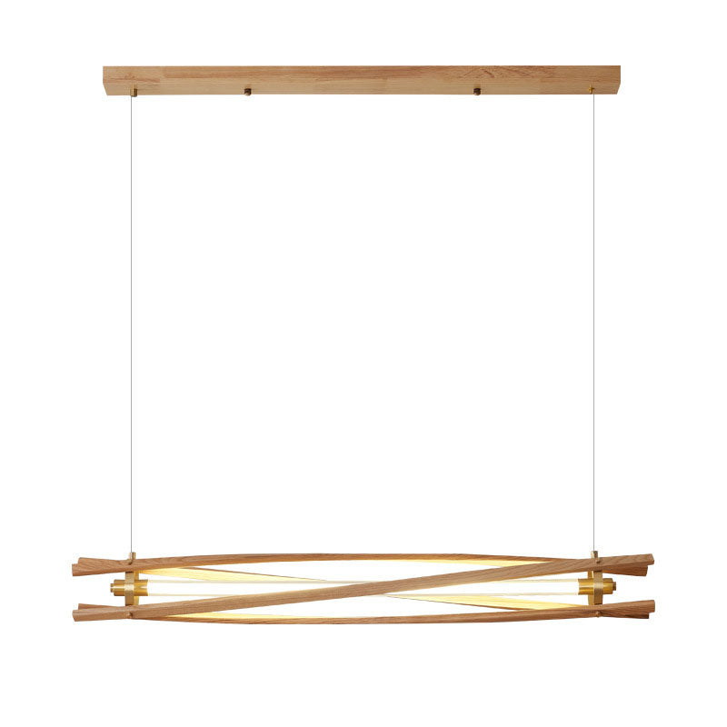 Rustic Ash Wood & Brass LED Island Chandelier for Dining Room Elegance