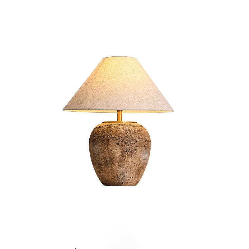 Rustic Shabby Chic Cone Fabric & Ceramic Table Lamp for Bedroom Decor