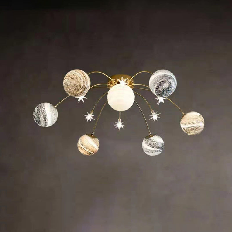 Nordic Style 13-Light Iron & Glass Earth Planet Ceiling Light for Kids' Bedroom