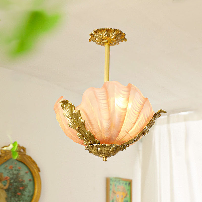 Elegant Brass and Glass 3/4 Light Shell Chandelier for Living Room